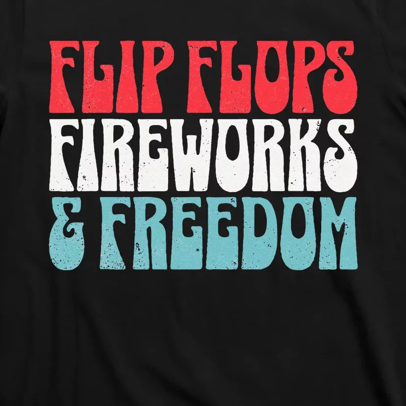 Retro American July 4th Summer Flip Flops Fireworks Freedom T-Shirt