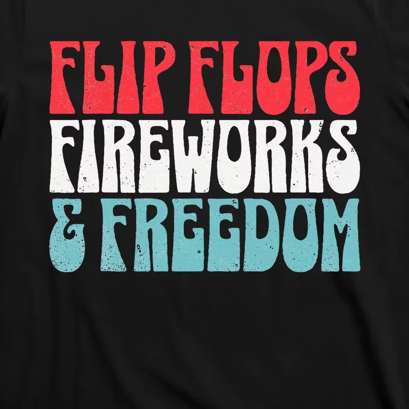 Retro American July 4th Summer Flip Flops Fireworks Freedom T-Shirt