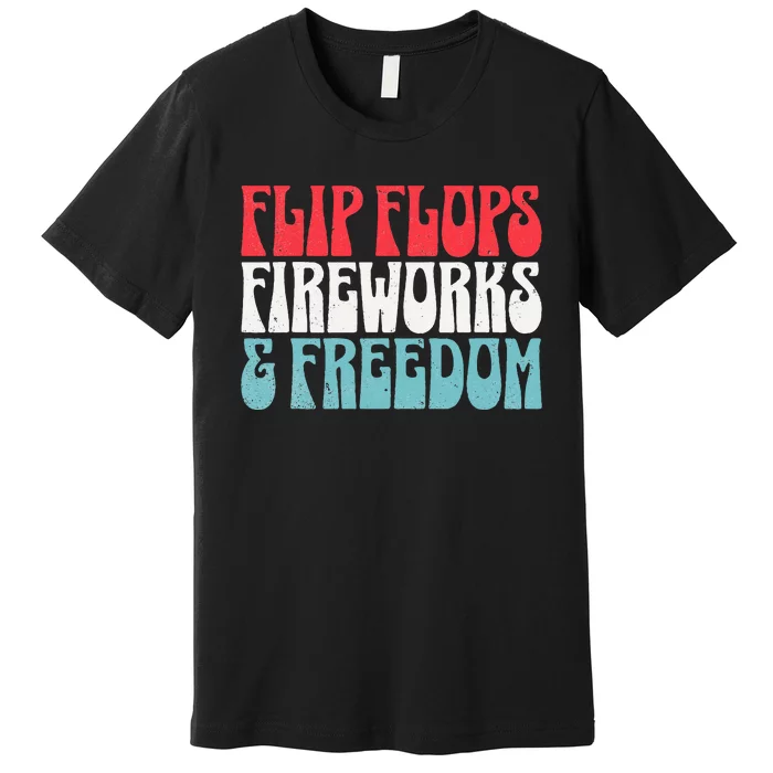 Retro American July 4th Summer Flip Flops Fireworks Freedom Premium T-Shirt