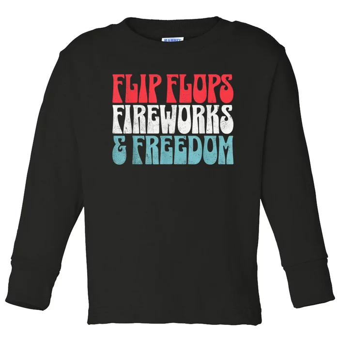 Retro American July 4th Summer Flip Flops Fireworks Freedom Toddler Long Sleeve Shirt