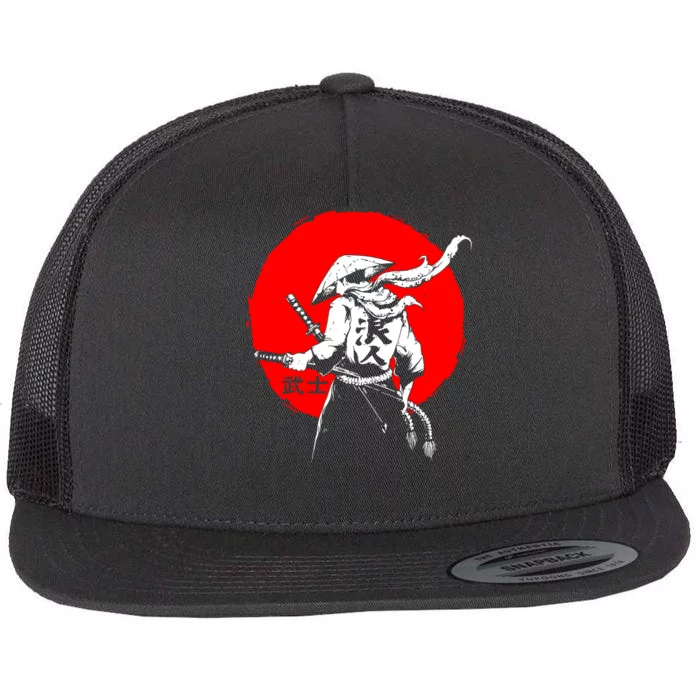 Retro Ancient Japan Samurai Warrior Tokyo Samurai Katana Flat Bill Trucker Hat