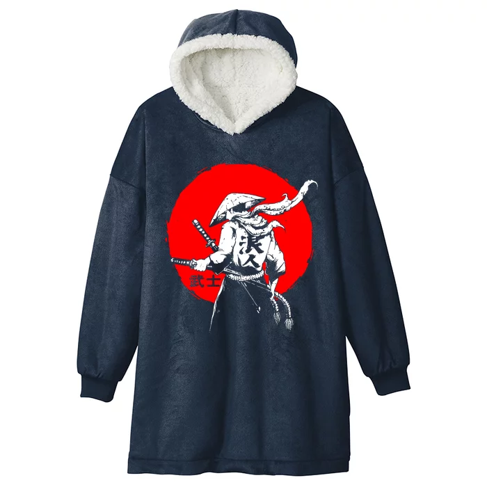 Retro Ancient Japan Samurai Warrior Tokyo Samurai Katana Hooded Wearable Blanket