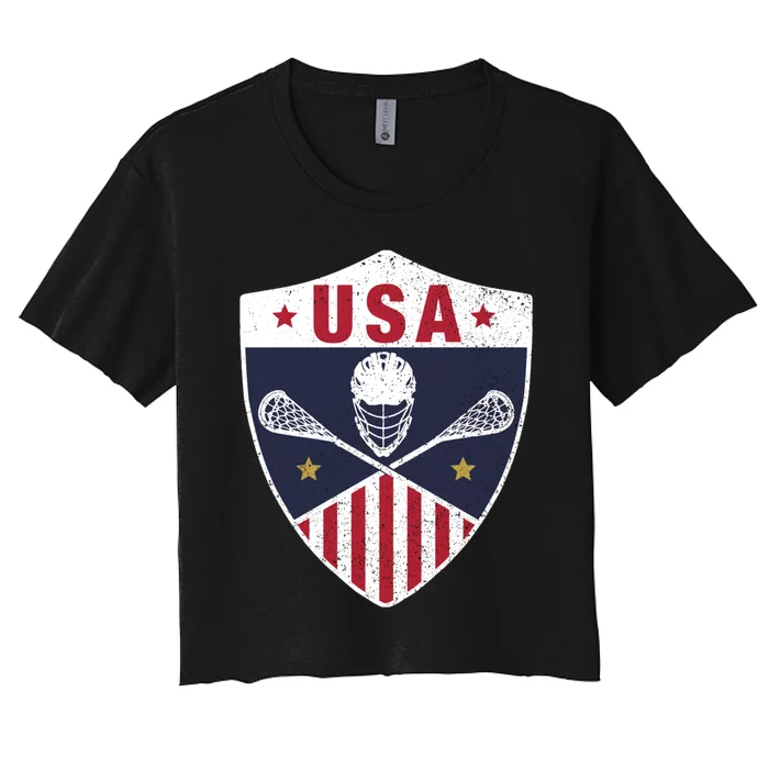 Retro American Lacrosse I Proud USA Lax Player Gift Women's Crop Top Tee