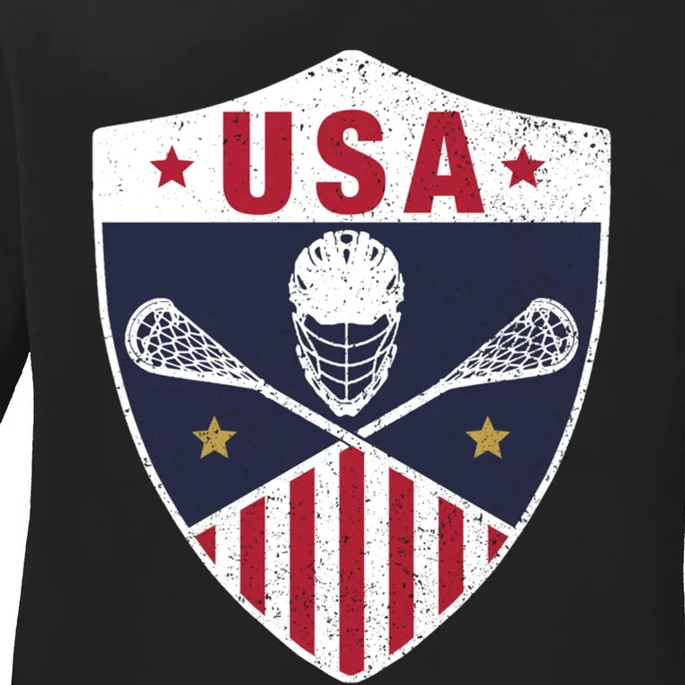 Retro American Lacrosse I Proud USA Lax Player Gift Ladies Long Sleeve Shirt