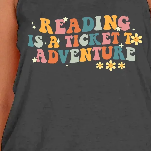 Reading Adventure Library Student Teacher Book Librarians Women's Knotted Racerback Tank