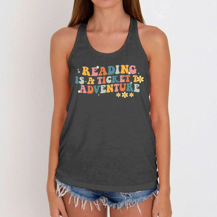 Reading Adventure Library Student Teacher Book Librarians Women's Knotted Racerback Tank