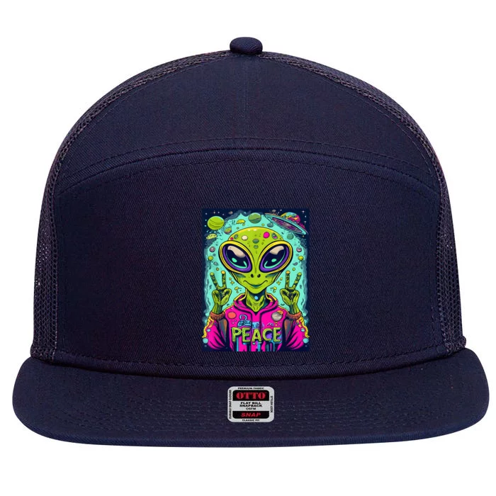 Retro Alien Lover UFO Abduction Team Alien 7 Panel Mesh Trucker Snapback Hat