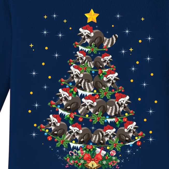 Raccoon Animal Lover Xmas Gift Raccoon Christmas Tree Meaningful Gift Baby Long Sleeve Bodysuit