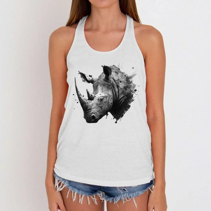 Rhino animal lovers animal rhino Women's Knotted Racerback Tank