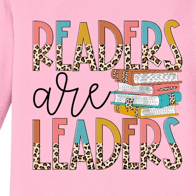 Readers Are Leaders Boho Leopard Book Lover Baby Long Sleeve Bodysuit