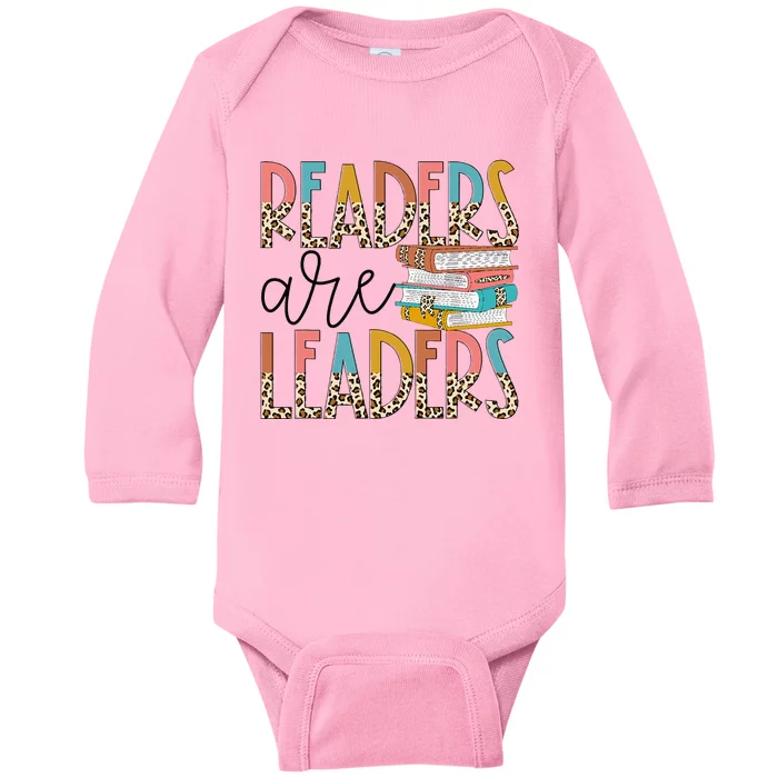 Readers Are Leaders Boho Leopard Book Lover Baby Long Sleeve Bodysuit