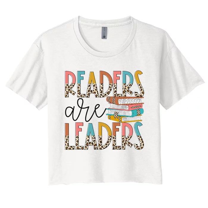 Readers Are Leaders Boho Leopard Book Lover Women's Crop Top Tee