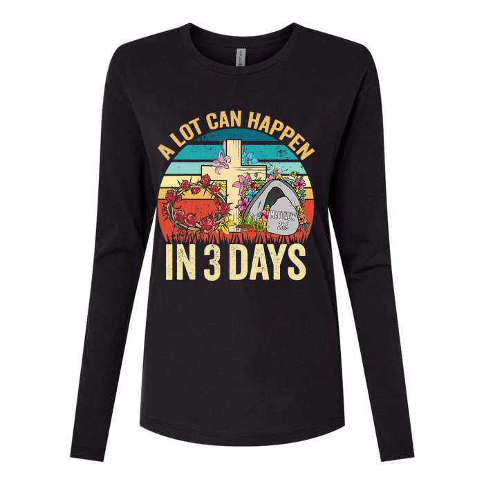 Retro A Lot Can Happen in 3 Days Floral Easter Day Womens Cotton Relaxed Long Sleeve T-Shirt