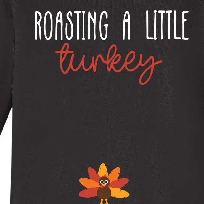 Roasting A Little Turkey Pregnancy Announcement Thanksgiving Baby Long Sleeve Bodysuit