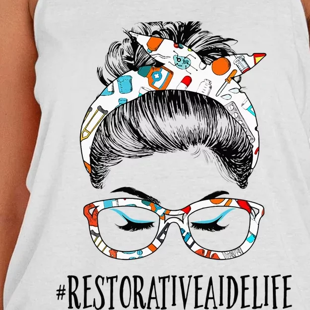 Restorative Aide Life Messy Hair Woman Bun Healthcare Women's Knotted Racerback Tank