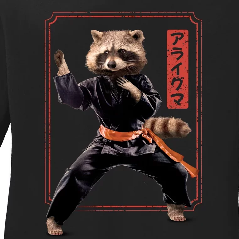 Raccoon Animal Martial Arts Ladies Long Sleeve Shirt