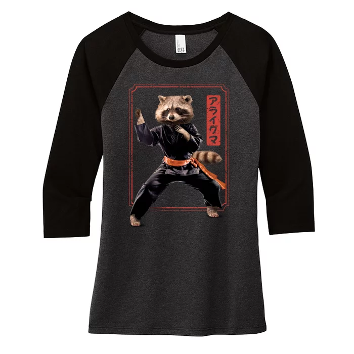 Raccoon Animal Martial Arts Women's Tri-Blend 3/4-Sleeve Raglan Shirt