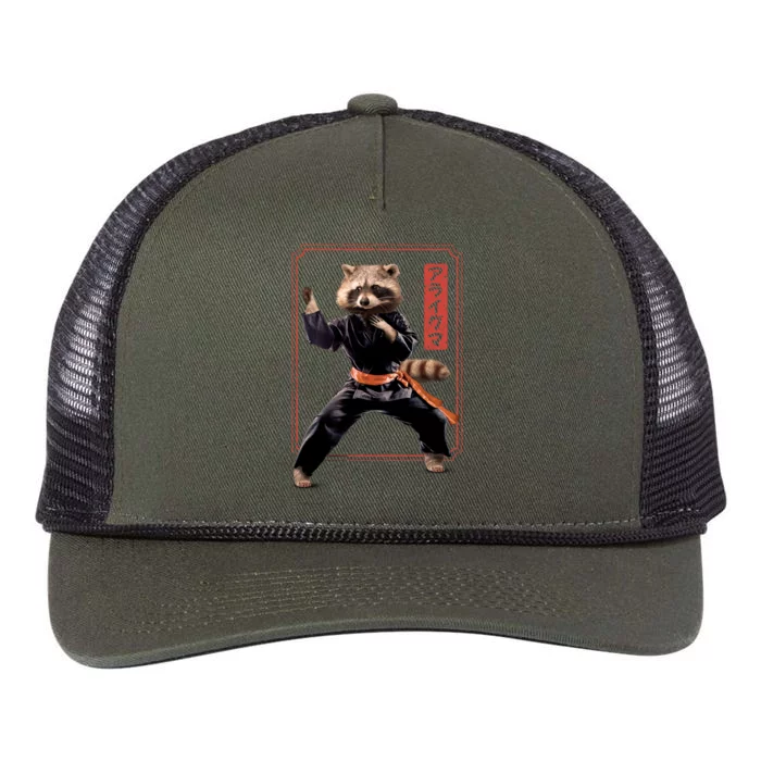 Raccoon Animal Martial Arts Retro Rope Trucker Hat Cap