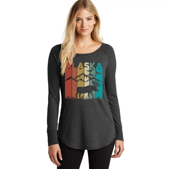 Retro Alaska Moose Vintage Vacation Trip Alaskan Landscape Women's Perfect Tri Tunic Long Sleeve Shirt