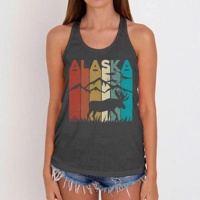 Retro Alaska Moose Vintage Vacation Trip Alaskan Landscape Women's Knotted Racerback Tank