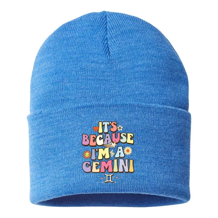 Retro Astrology May June Birthday Zodiac Sign Groovy Gemini Cool Gift Sustainable Knit Beanie