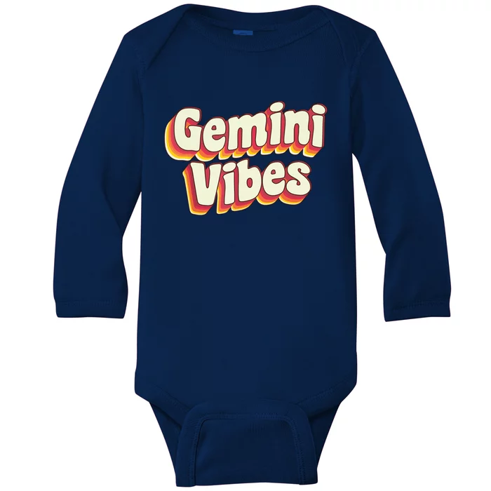 Retro Astrology May Or June Birthday Zodiac Sign Gemini Baby Long Sleeve Bodysuit