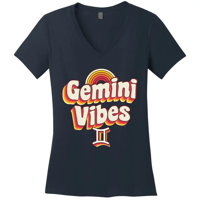 Retro Astrology May Or June Birthday Zodiac Sign Gemini Women's V-Neck T-Shirt