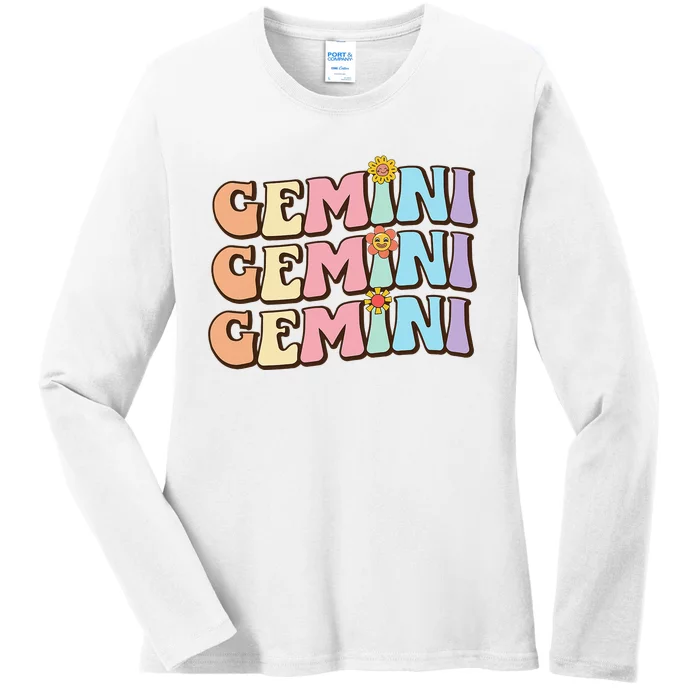 Retro Astrology May or June birthday Zodiac sign Gemini Ladies Long Sleeve Shirt