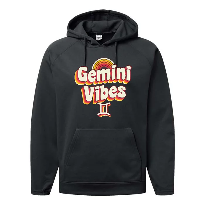 Retro Astrology May or June birthday Zodiac sign Gemini Performance Fleece Hoodie