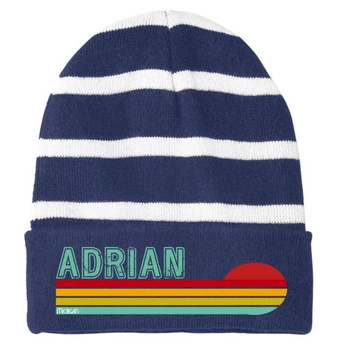 Retro Adrian Michigan Striped Beanie with Solid Band