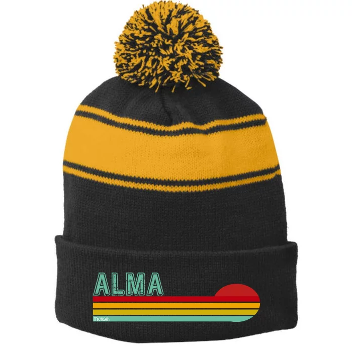 Retro Alma Michigan Stripe Pom Pom Beanie