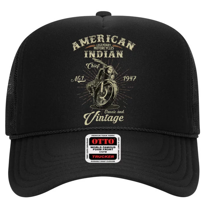 Retro American M.O.T.O.R.C.Y.C.L.E Indian For Old Biker High Crown Mesh Trucker Hat