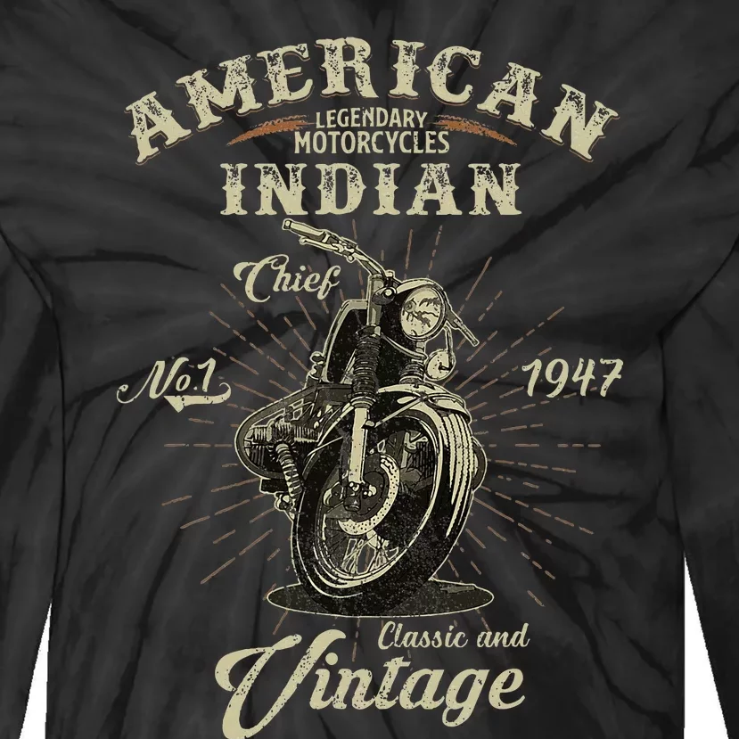 Retro American M.O.T.O.R.C.Y.C.L.E Indian For Old Biker Tie-Dye Long Sleeve Shirt