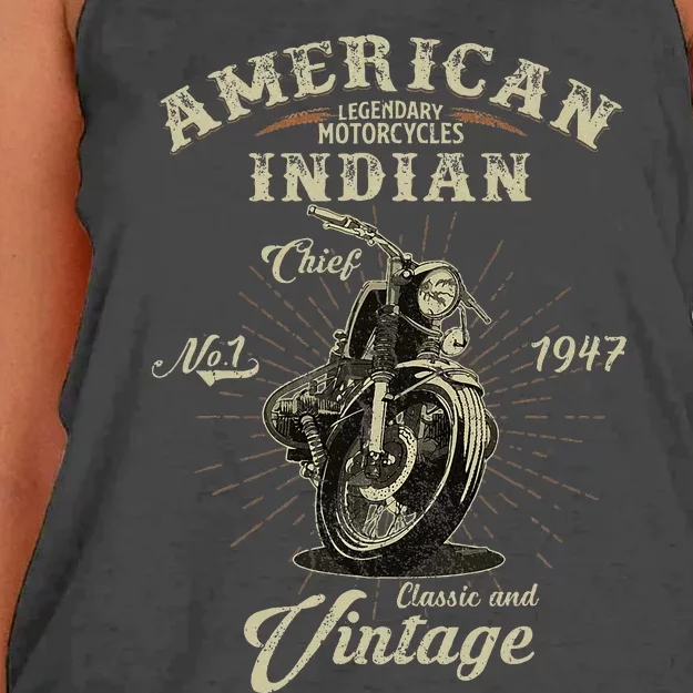 Retro American M.O.T.O.R.C.Y.C.L.E Indian For Old Biker Women's Knotted Racerback Tank