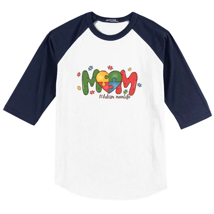 Retro Autism Mom Life Heart Puzzle Autism Awareness Month Baseball Sleeve Shirt