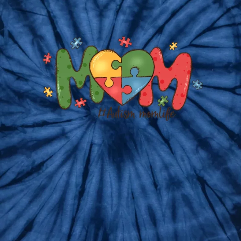 Retro Autism Mom Life Heart Puzzle Autism Awareness Month Tie-Dye T-Shirt