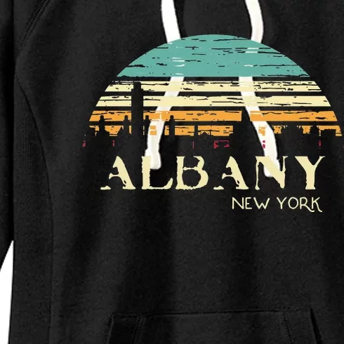 Retro Albany NY Skyline Sunset Silhouette New York Souvenir Women's Fleece Hoodie