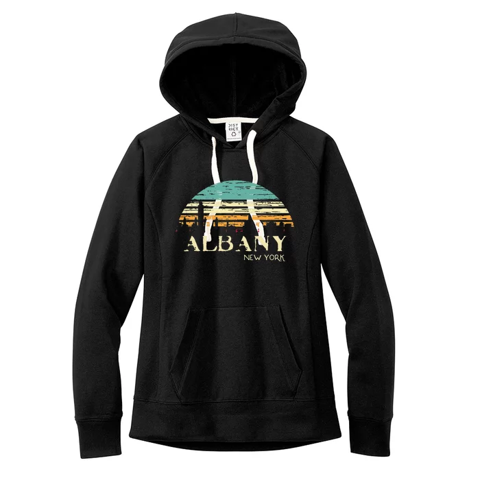 Retro Albany NY Skyline Sunset Silhouette New York Souvenir Women's Fleece Hoodie