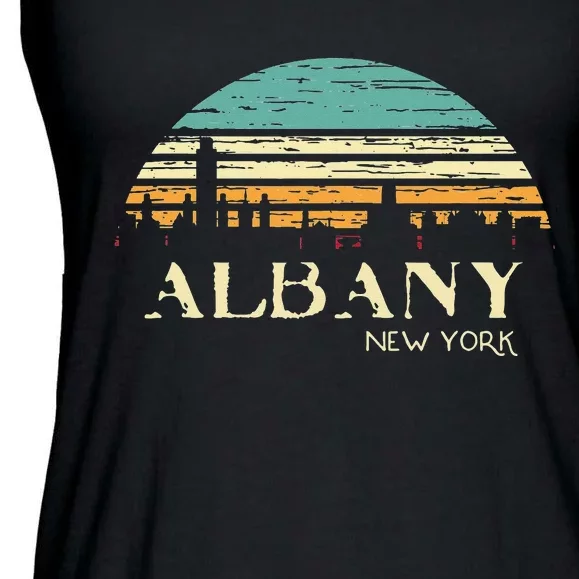 Retro Albany NY Skyline Sunset Silhouette New York Souvenir Ladies Essential Flowy Tank