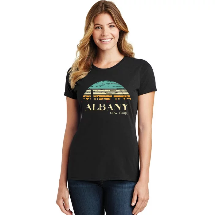 Retro Albany NY Skyline Sunset Silhouette New York Souvenir Women's T-Shirt