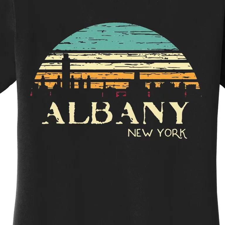 Retro Albany NY Skyline Sunset Silhouette New York Souvenir Women's T-Shirt