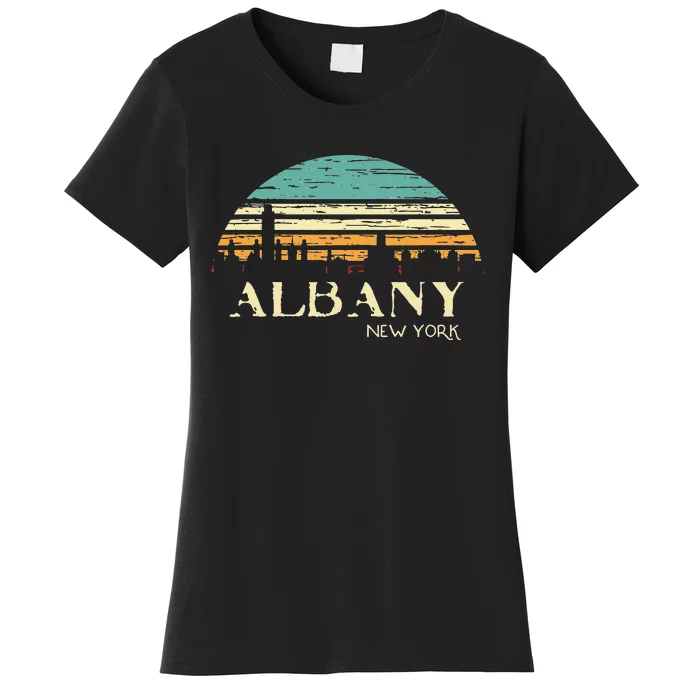 Retro Albany NY Skyline Sunset Silhouette New York Souvenir Women's T-Shirt