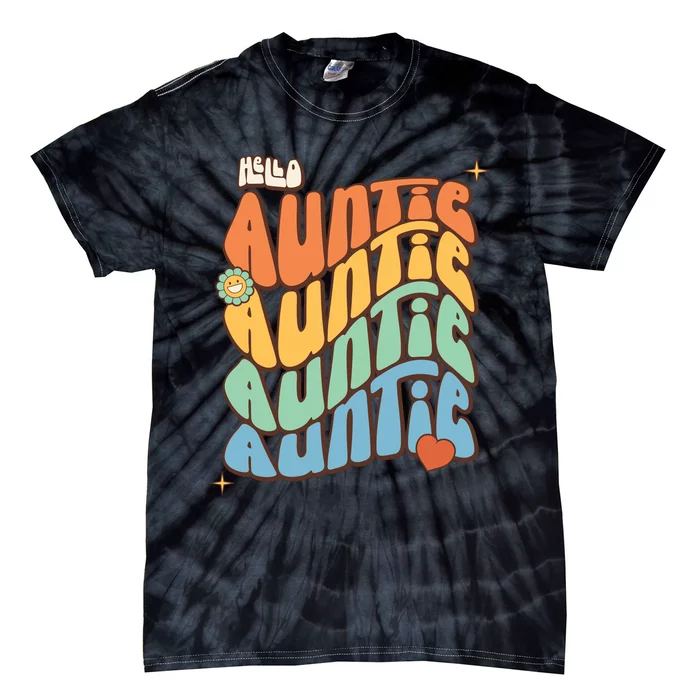 Retro Auntie New Aunt Wavy Words Baby Tie-Dye T-Shirt