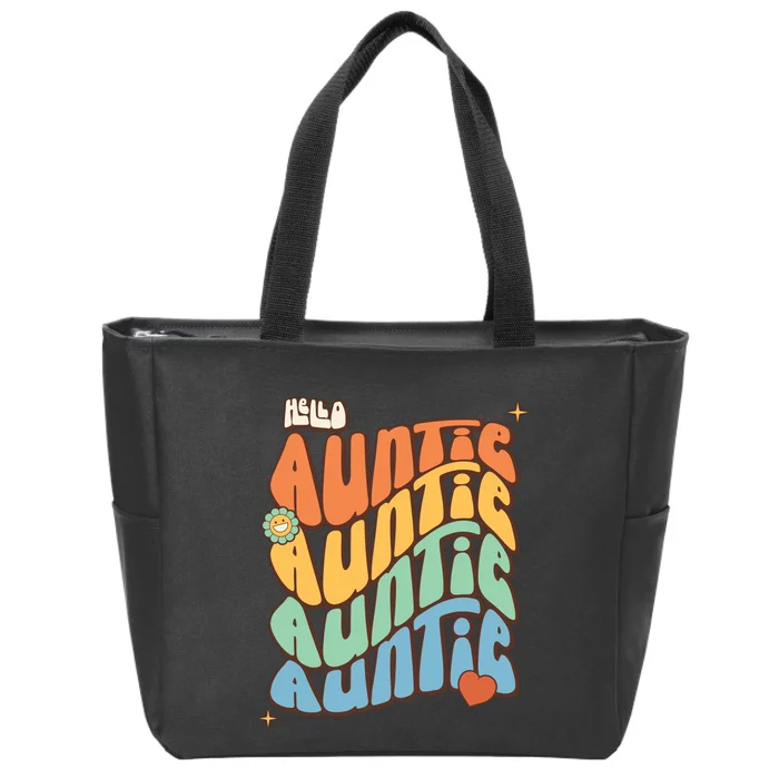 Retro Auntie New Aunt Wavy Words Baby Zip Tote Bag