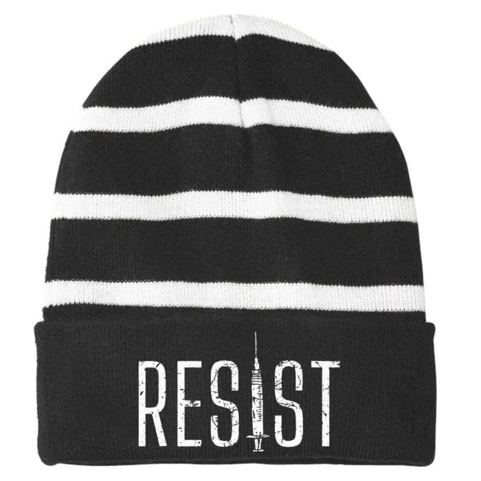 Resist AntiVax No Forced Vaccination Mandate Striped Beanie with Solid Band