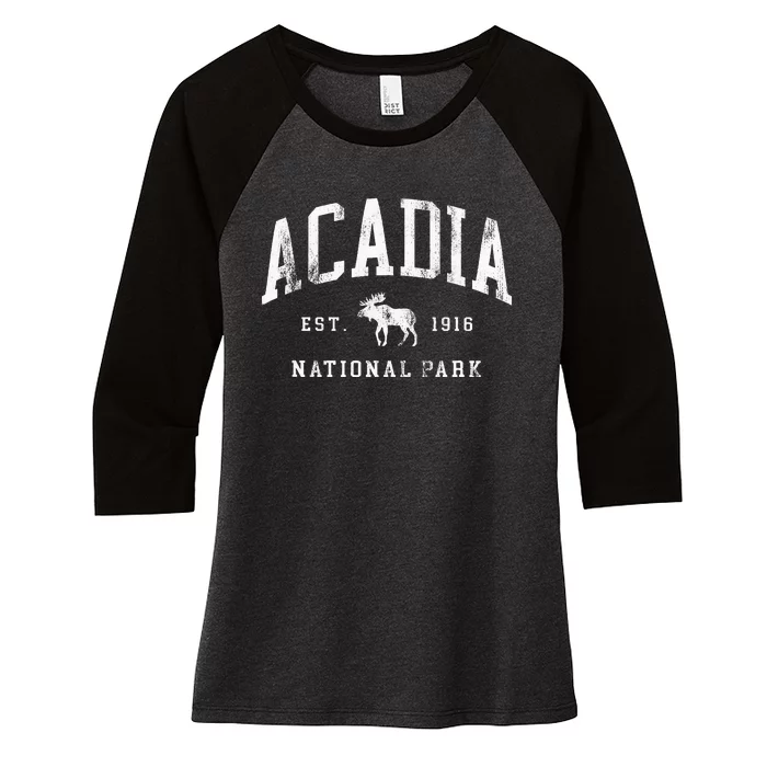 Retro Acadia National Park Maine Est 1916 Hiking Women's Tri-Blend 3/4-Sleeve Raglan Shirt