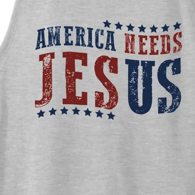 Retro America Needs Jesus 4th Of July Christian Pride Ladies Tri-Blend Wicking Tank