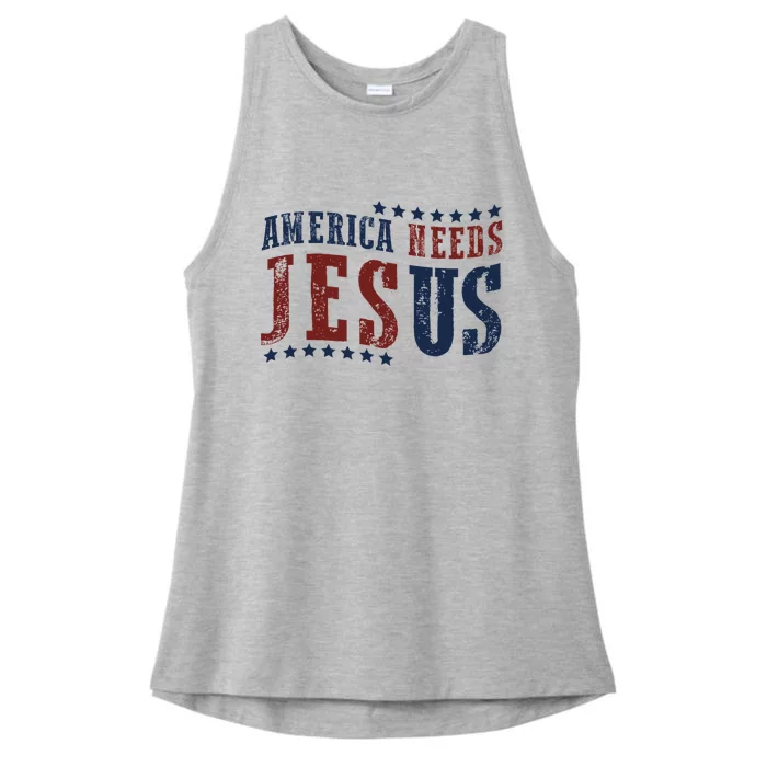 Retro America Needs Jesus 4th Of July Christian Pride Ladies Tri-Blend Wicking Tank