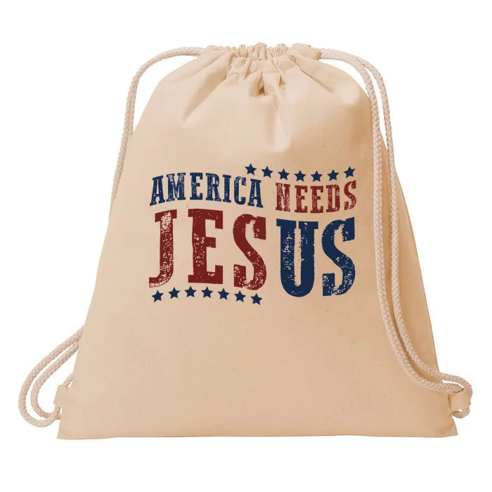 Retro America Needs Jesus 4th Of July Christian Pride Drawstring Bag