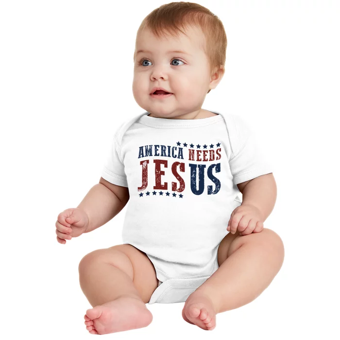 Retro America Needs Jesus 4th Of July Christian Pride Baby Bodysuit